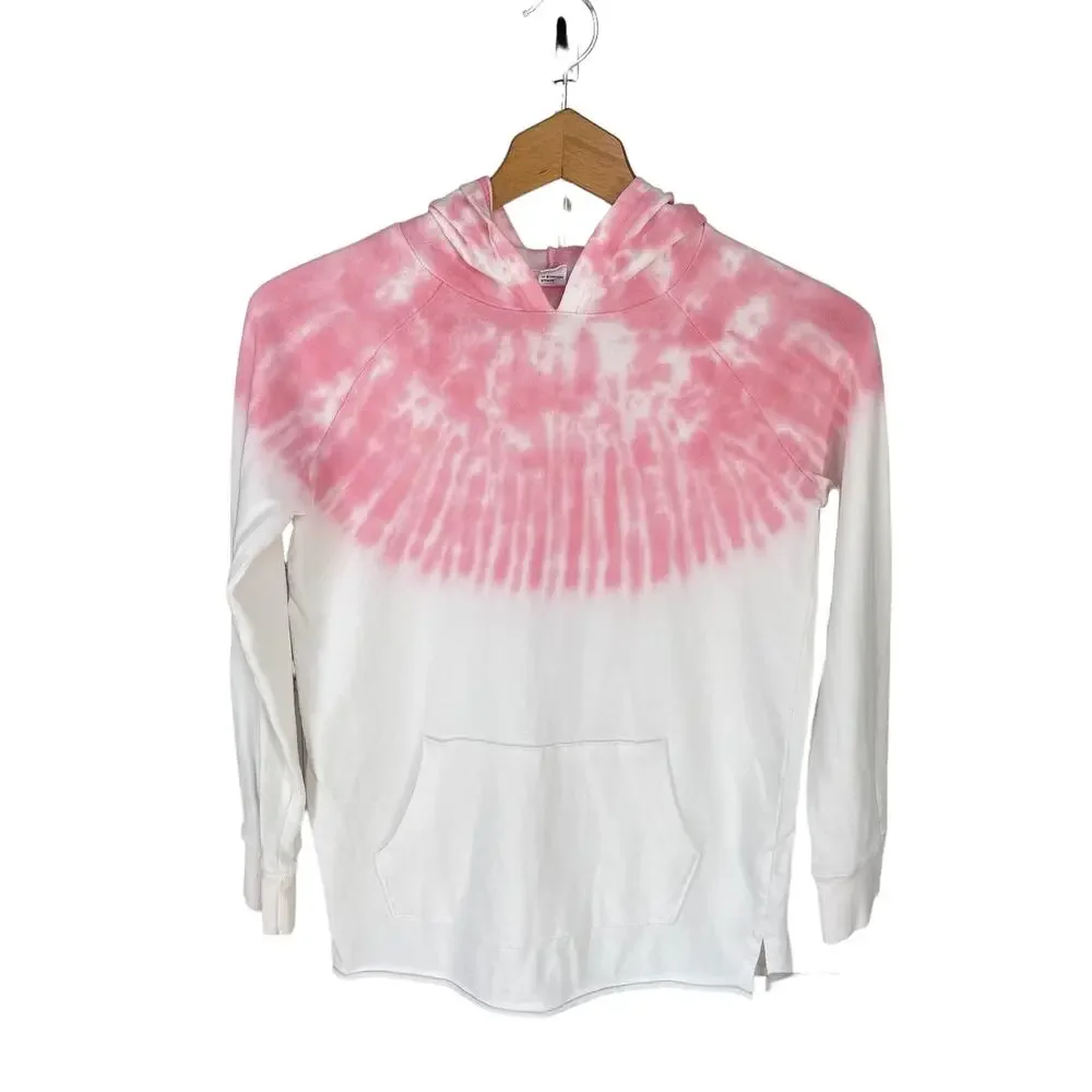 Girls L 10-12 Old Navy Pink White Tie Dye Long Sleeve Pocket Pullover